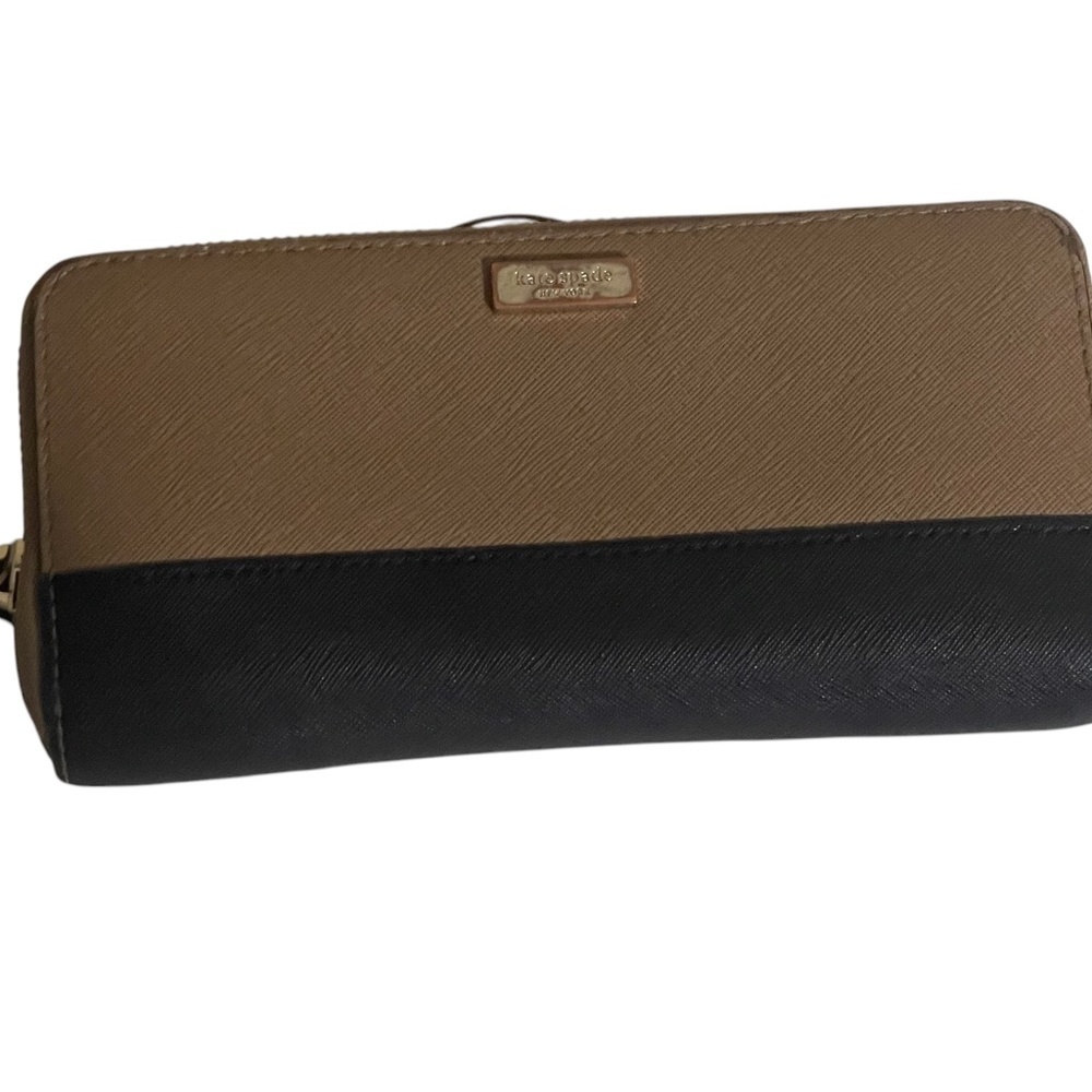 KATE SPADE NEW YORK Black & Tan Slim Bi-fold Credit Card Holder Clutch Wallet